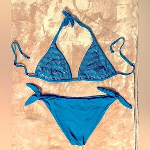 NWT blue silver cheeky bikini size L/XL but fits XS/S